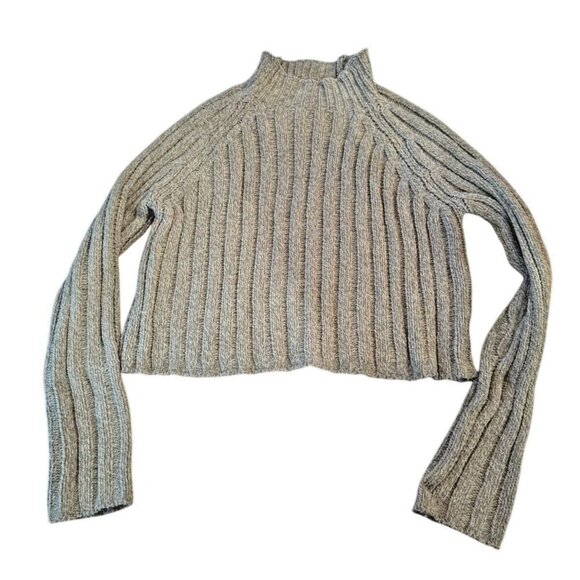 American Eagle Mockneck‎ Soft Ribbed Sweater Light Gray Size Medium - Picture 5 of 5
